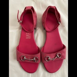 Gucci Girls Pink Suede Horsebit Ankle Strap Sandals